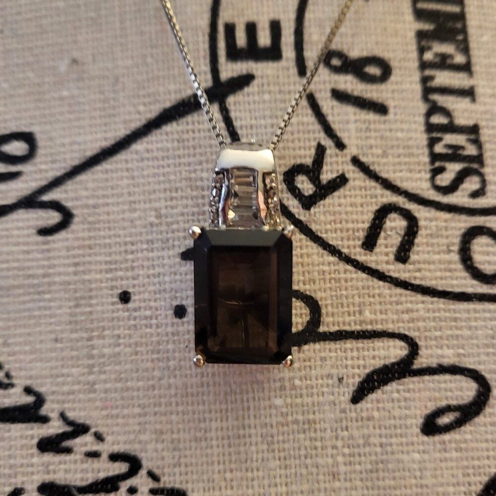 Brazilian Smoky Quartz & White Topaz Sterling Silver Pendant Necklace